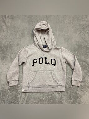 Polo Ralph Lauren Boys Hoodie Sweatshirt Gray Long Sleeve Spellout Youth Size 6